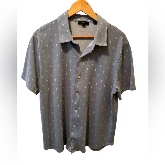 Vince Micro Dot Short Sleeve Cotton Knit Button-Up Shirt Sz XL  in Pacific Blue - Picture 1 of 9